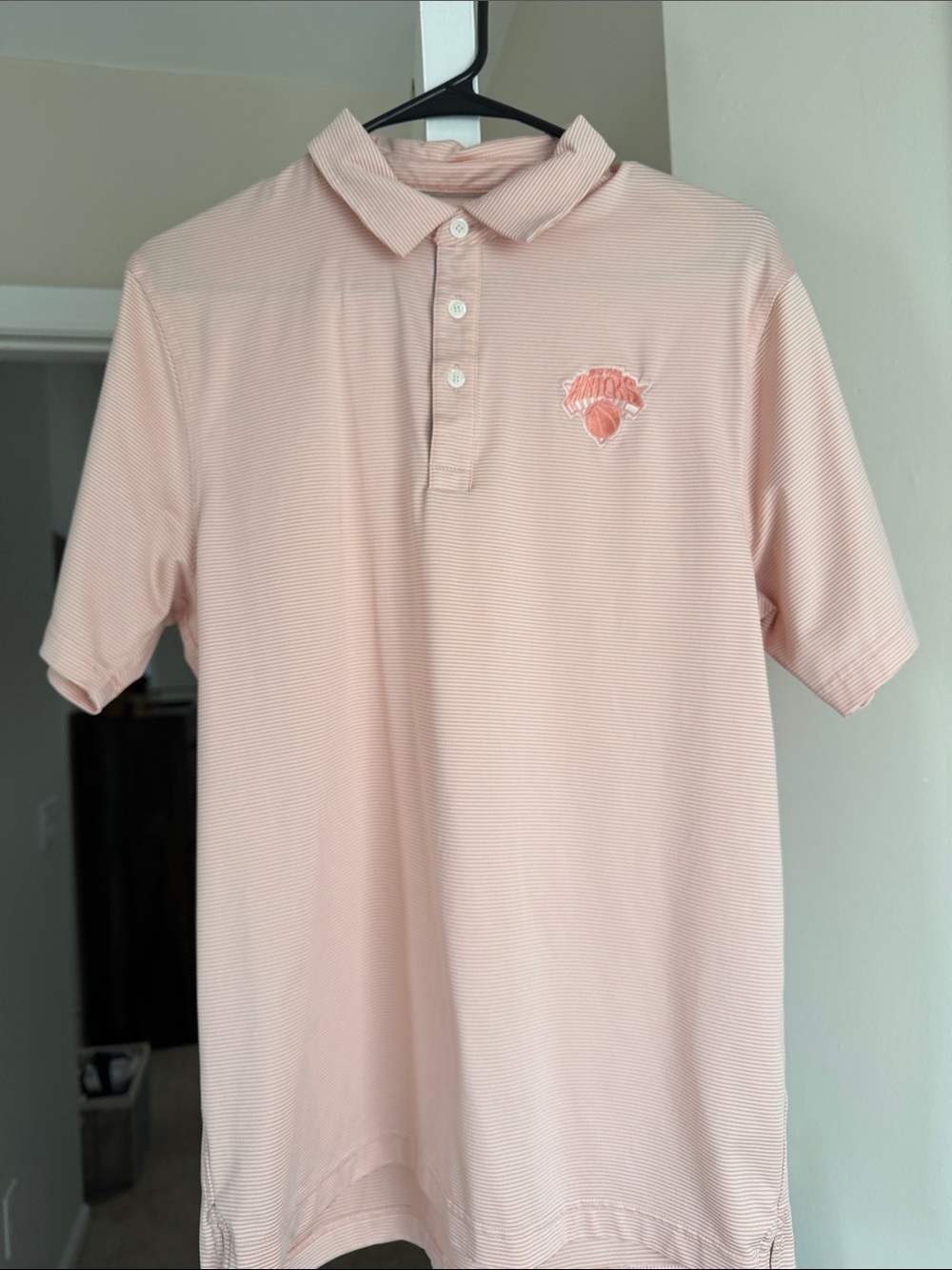 New York Knicks Nike Men's Orange Striped Polo with Chest Logo